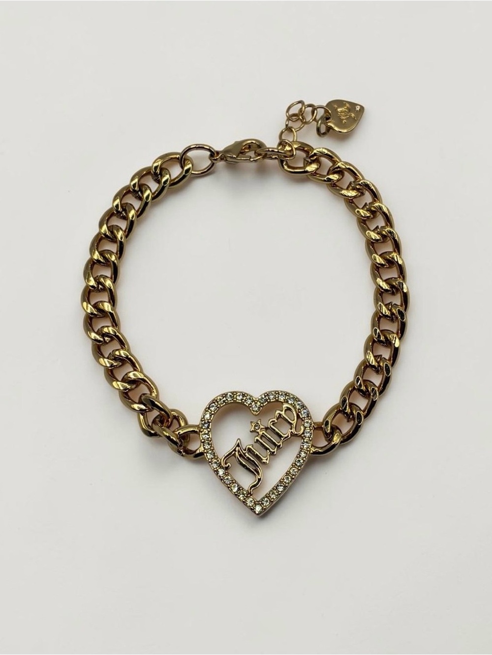 Juicy Couture Gold-Tone Rhinestone Heart Chain Bracelet